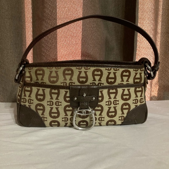 Etienne Aigner Tan and Brown Logo Shoulder Bag - Picture 1 of 9